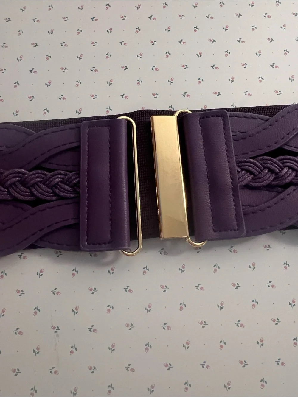 Purple Braided Elastic Wide Waist Belt with Gold Buckle